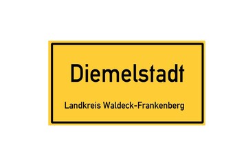 Isolated German city limit sign of Diemelstadt located in Hessen