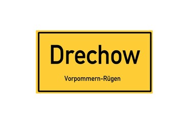 Isolated German city limit sign of Drechow located in Mecklenburg-Vorpommern