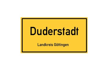 Isolated German city limit sign of Duderstadt located in Niedersachsen