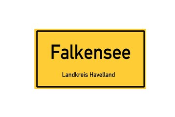 Isolated German city limit sign of Falkensee located in Brandenburg