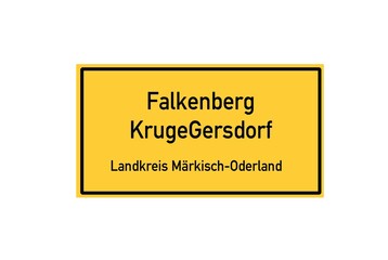 Isolated German city limit sign of Falkenberg KrugeGersdorf located in Brandenburg