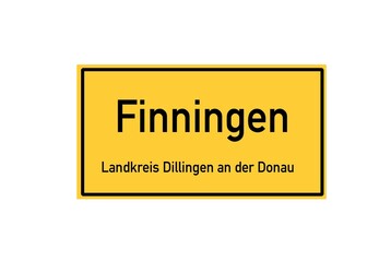 Isolated German city limit sign of Finningen located in Bayern