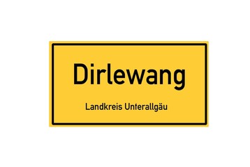 Isolated German city limit sign of Dirlewang located in Bayern