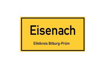 Isolated German city limit sign of Eisenach located in Rheinland-Pfalz