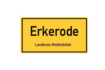 Isolated German city limit sign of Erkerode located in Niedersachsen