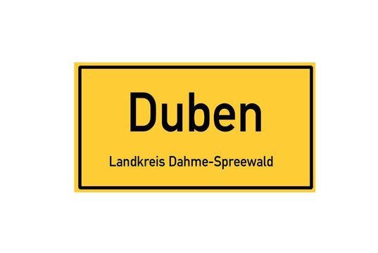 Isolated German city limit sign of Duben located in Brandenburg