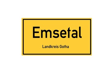 Isolated German city limit sign of Emsetal located in Th�ringen