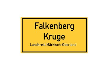 Isolated German city limit sign of Falkenberg Kruge located in Brandenburg