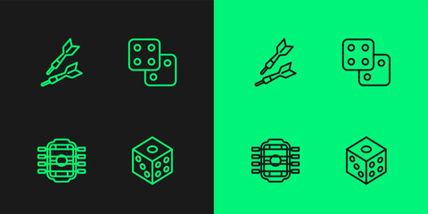 Set line Game dice, Table football, Dart arrow and icon. Vector
