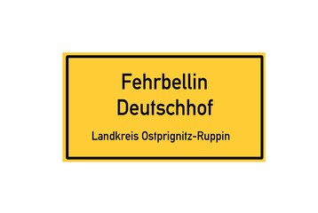 Isolated German city limit sign of Fehrbellin Deutschhof located in Brandenburg