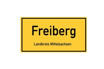Isolated German city limit sign of Freiberg located in Sachsen