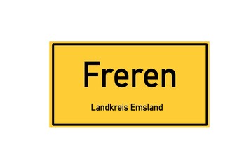 Isolated German city limit sign of Freren located in Niedersachsen