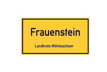 Isolated German city limit sign of Frauenstein located in Sachsen