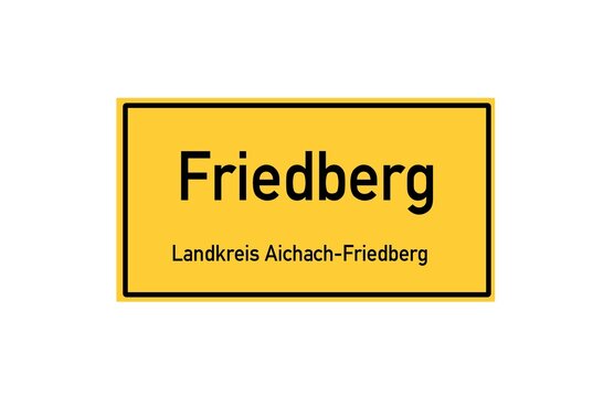 Isolated German city limit sign of Friedberg located in Bayern