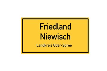 Isolated German city limit sign of Friedland Niewisch located in Brandenburg