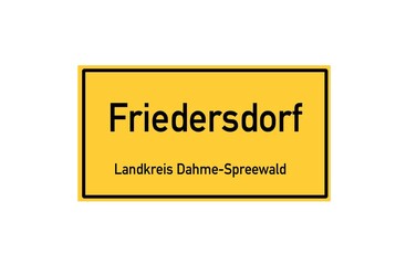 Isolated German city limit sign of Friedersdorf located in Brandenburg