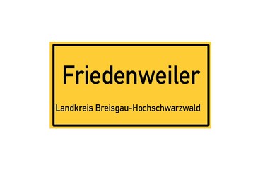 Isolated German city limit sign of Friedenweiler located in Baden-W�rttemberg