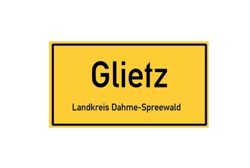 Isolated German city limit sign of Glietz located in Brandenburg