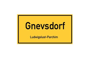 Isolated German city limit sign of Gnevsdorf located in Mecklenburg-Vorpommern