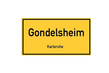 Isolated German city limit sign of Gondelsheim located in Baden-W�rttemberg