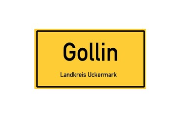 Isolated German city limit sign of Gollin located in Brandenburg