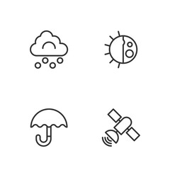 Set line Satellite, Umbrella, Hail cloud and Day night cycle icon. Vector