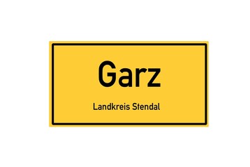 Isolated German city limit sign of Garz located in Sachsen-Anhalt