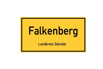 Isolated German city limit sign of Falkenberg located in Sachsen-Anhalt