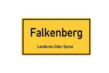 Isolated German city limit sign of Falkenberg located in Brandenburg