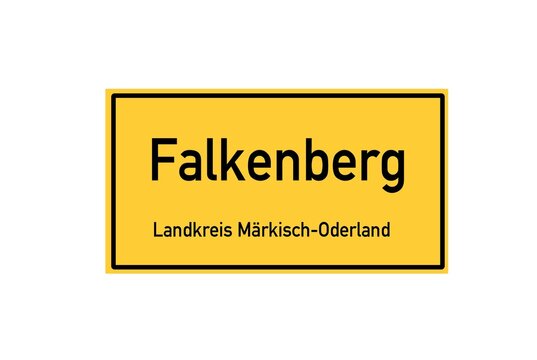 Isolated German city limit sign of Falkenberg located in Brandenburg