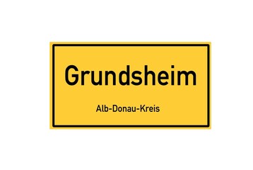 Isolated German city limit sign of Grundsheim located in Baden-W�rttemberg