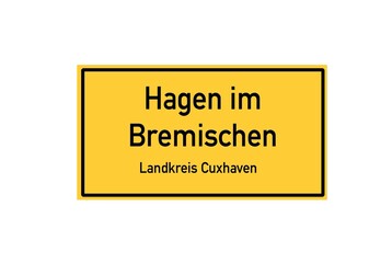 Isolated German city limit sign of Hagen im Bremischen located in Niedersachsen