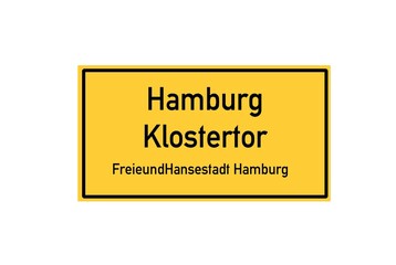 Isolated German city limit sign of Hamburg Klostertor located in Hamburg