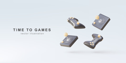 TIME TO GAMES - 3d Realistic old and new  gamepads. Vector illustration. © Yurchik
