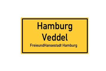 Isolated German city limit sign of Hamburg Veddel located in Hamburg