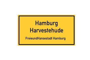 Isolated German city limit sign of Hamburg Harvestehude located in Hamburg