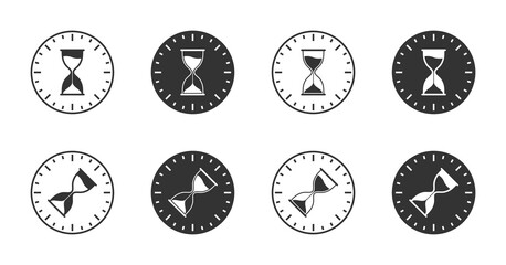 Clock face icon with hourglass on it. Vector illustration.