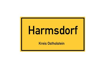 Isolated German city limit sign of Harmsdorf located in Schleswig-Holstein