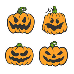Cartoon Halloween pumpkins. Jack o lantern faces. Scary and spooky characters