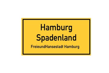 Isolated German city limit sign of Hamburg Spadenland located in Hamburg