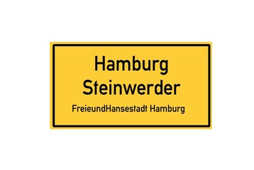 Isolated German city limit sign of Hamburg Steinwerder located in Hamburg