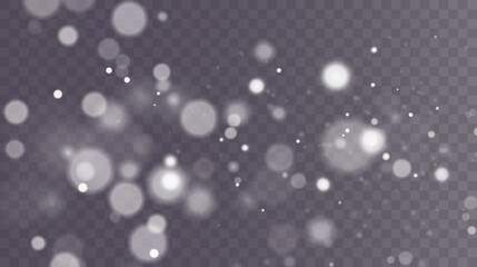 Bokeh light lights effect background. Christmas background. Powder PNG. Magic bokeh shines with white dust.