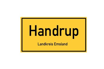 Isolated German city limit sign of Handrup located in Niedersachsen