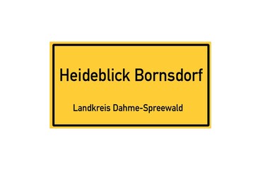 Isolated German city limit sign of Heideblick Bornsdorf located in Brandenburg