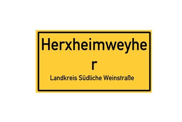 Isolated German city limit sign of Herxheimweyher located in Rheinland-Pfalz