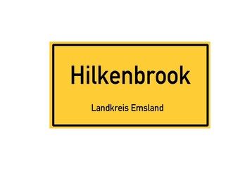 Isolated German city limit sign of Hilkenbrook located in Niedersachsen