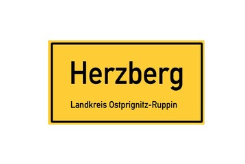 Isolated German city limit sign of Herzberg located in Brandenburg