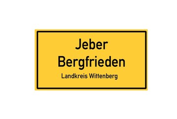 Isolated German city limit sign of Jeber Bergfrieden located in Sachsen-Anhalt