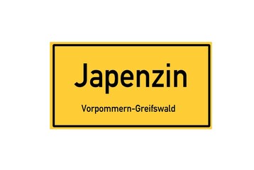 Isolated German city limit sign of Japenzin located in Mecklenburg-Vorpommern