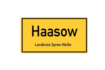 Isolated German city limit sign of Haasow located in Brandenburg